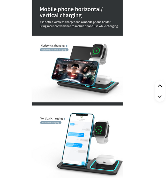 3-in-1 Draadloze Oplader (15W snellader) - Opvouwbaar