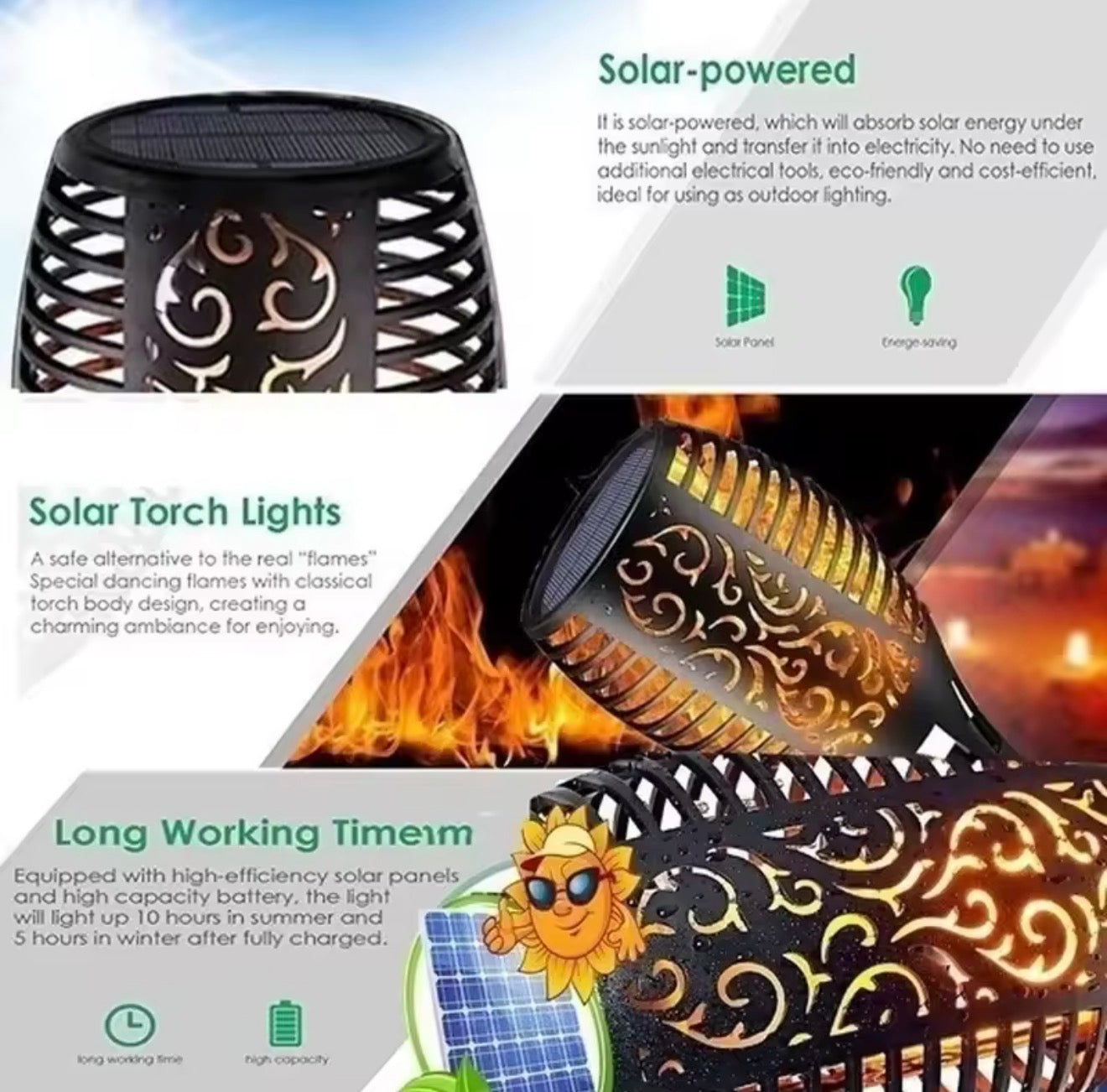 Solar Tuinfakkels (4-Pack) – 49,5 cm – LED Tuinverlichting op Zonne-energie – Buiten & Padverlichting